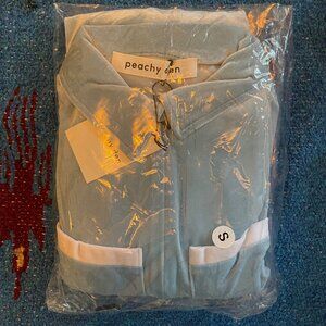 Peachy Den Baby Blue Velvet Jumpsuit, Size S